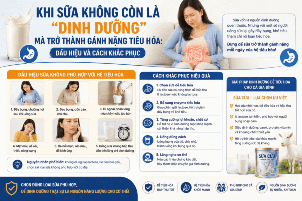 Khi sữa không còn là “dinh dưỡng” mà trở thành gánh nặng tiêu hóa: dấu hiệu và cách khắc phục