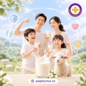 a group of people holding milk and a sheep